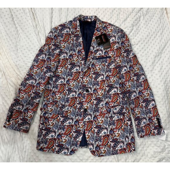 NWT Linea Uomo Multi Color Paisley Cotton 2Btn Mens Jacket Sport Coat Blazer 38R - Picture 4 of 14